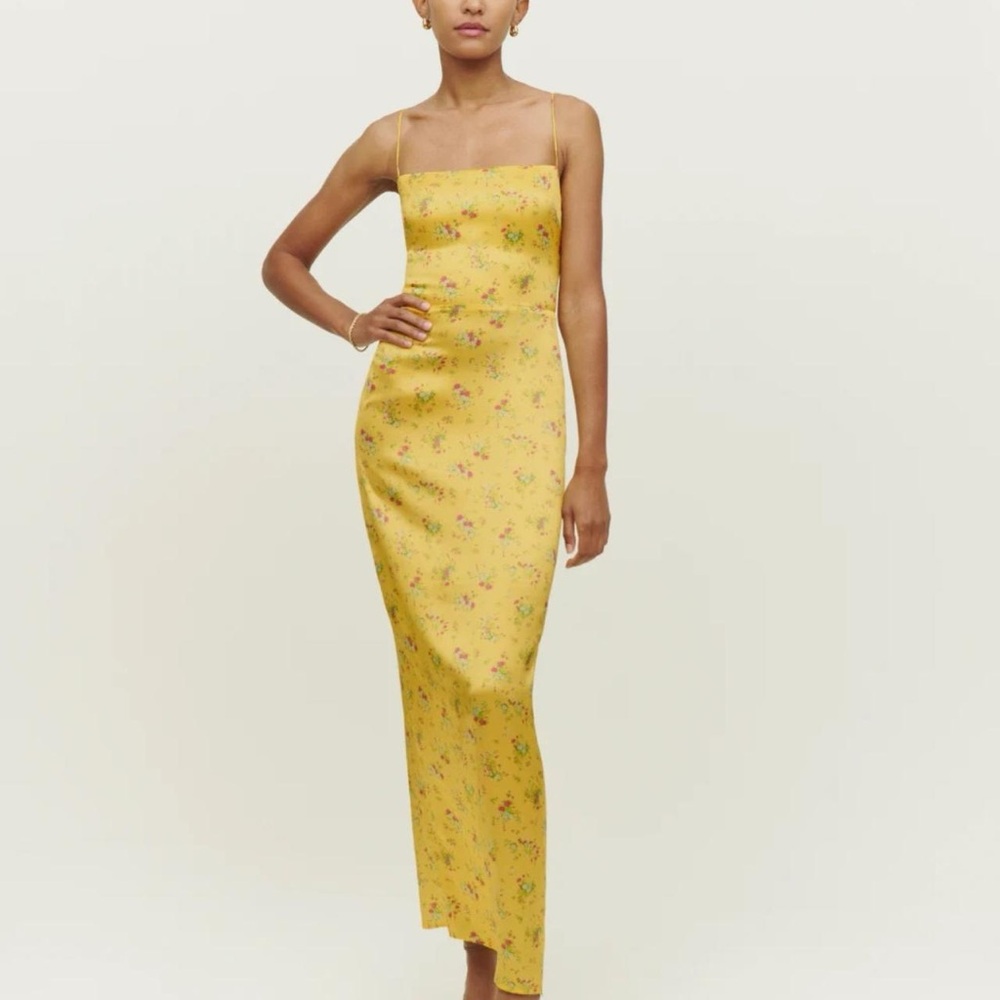 Reformation Frankie Silk Dress | Worn Once | Color: Canary | Size 2